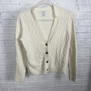J.Crew Wool Blend Extra Soft Cable Knit Cardigan Sweater Womens XS Ivory Preppy